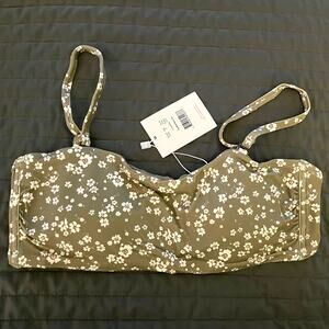 Andie Swim The Bora Bora Bandeau Bikini Top Womens Sz M Ditsy Floral Olive Green